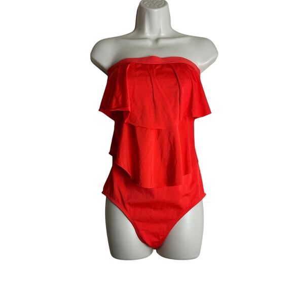 Janzten Size 14 Ruffle Bathing Suit Swimwear Orange Coral - Picture 10 of 10
